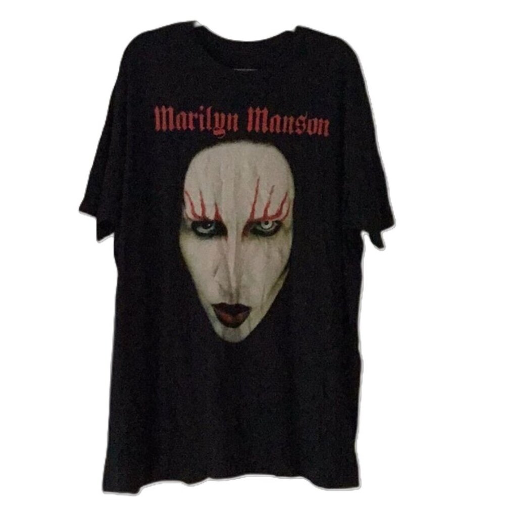 MARILYN MANSON Short Sleeve Tee Black Print‎ White Face Graphic Mens Size 2XLT